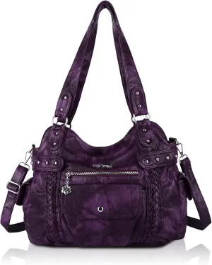 Angel Barcelo Roomy Fashion Hobo Womens Handbags Ladies Purse Satchel Shoulder Bags Tote Washed Leather Bag