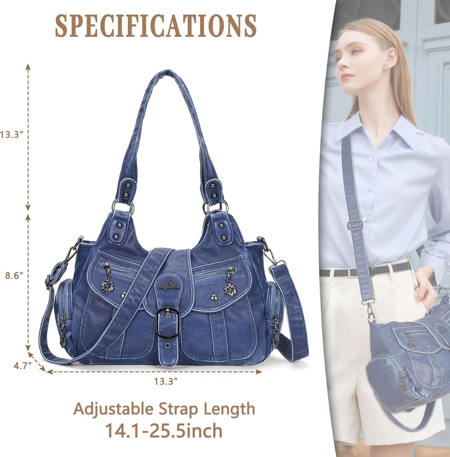 Angel Kiss Hobo Bags for Women Vegan Leather Shoulder Purses and Handbags Ladies Roomy Tote Bags Purse with Crossbody Strap