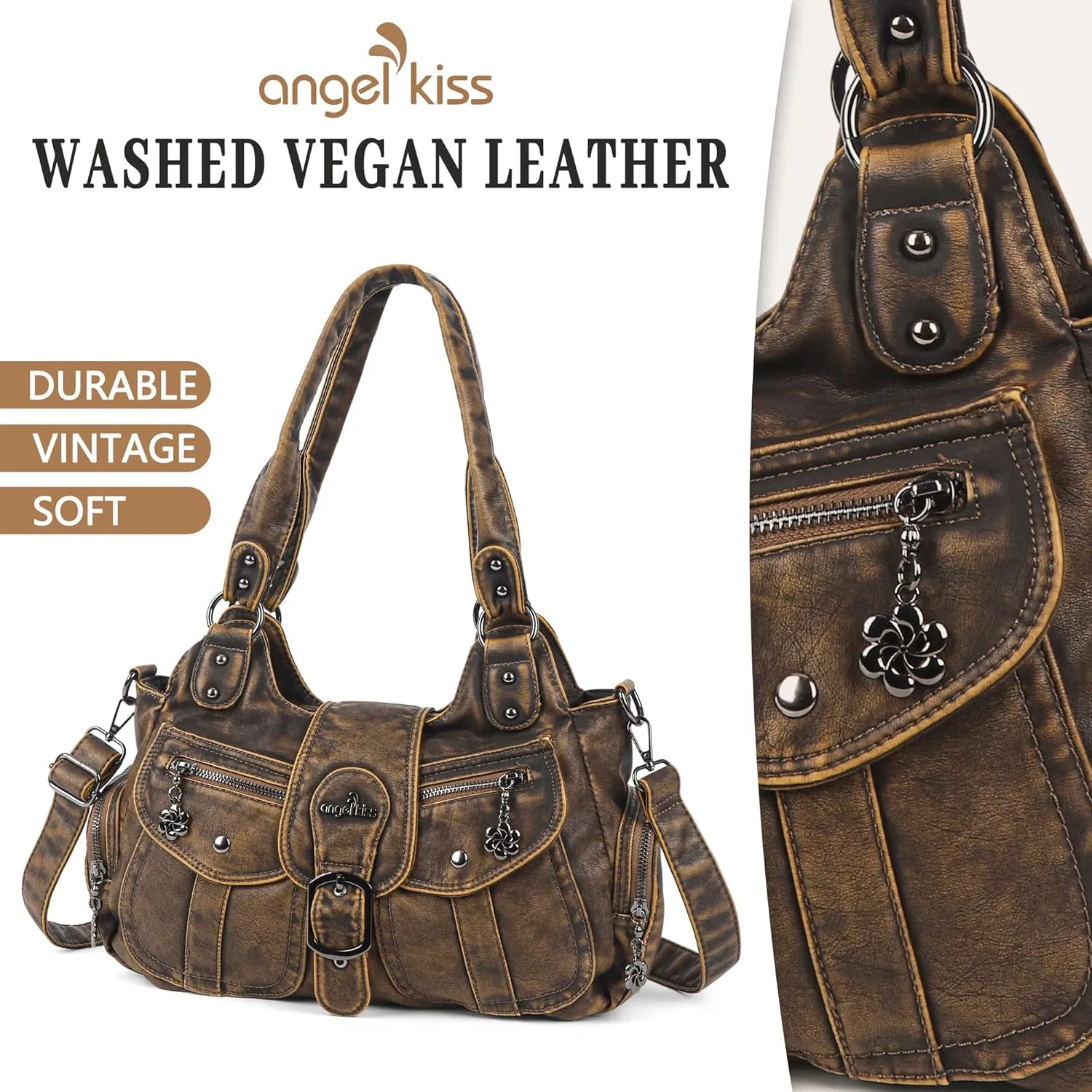 Angel Kiss Hobo Bags for Women Vegan Leather Shoulder Purses and Handbags Ladies Roomy Tote Bags Purse with Crossbody Strap
