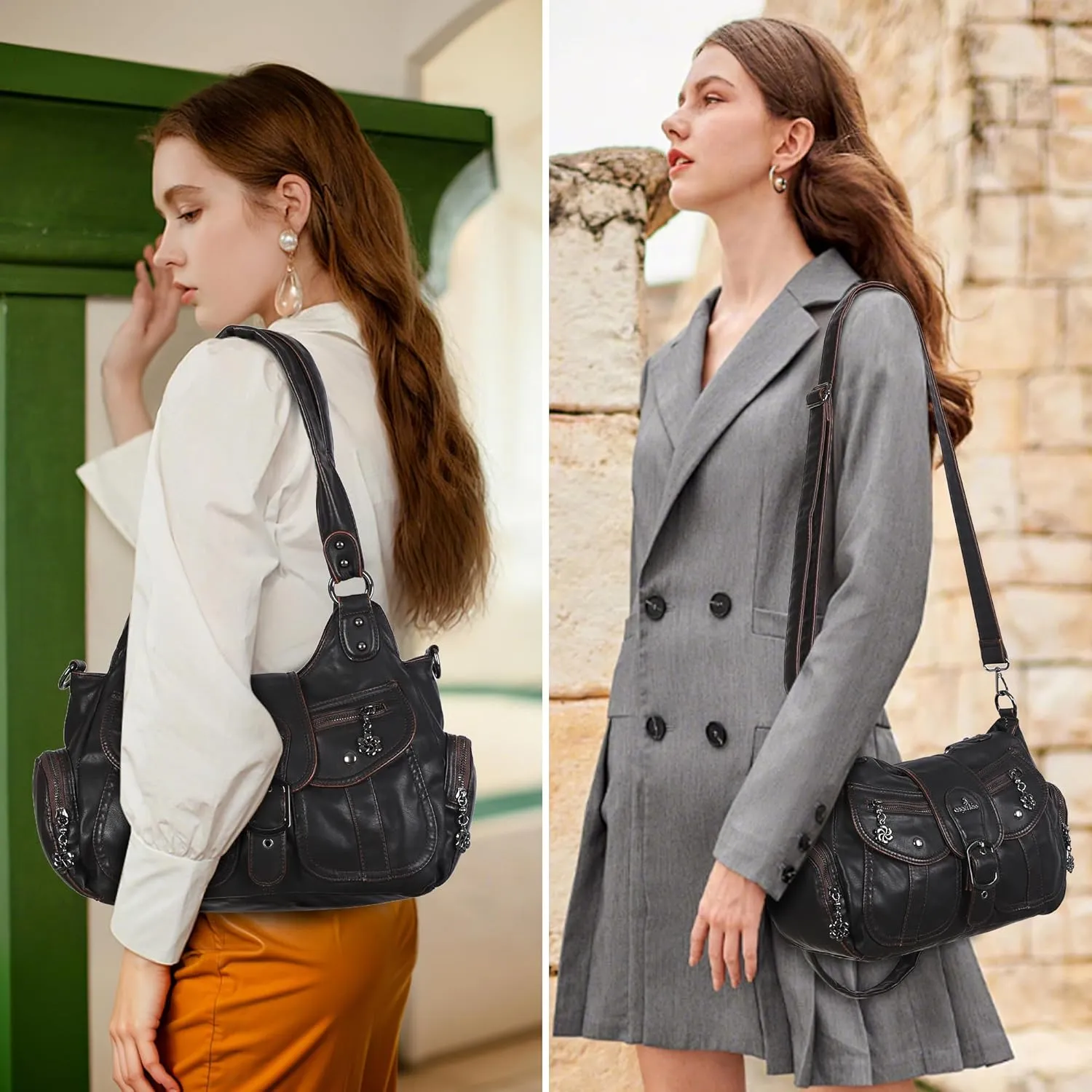 Angel Kiss Hobo Bags for Women Vegan Leather Shoulder Purses and Handbags Ladies Roomy Tote Bags Purse with Crossbody Strap