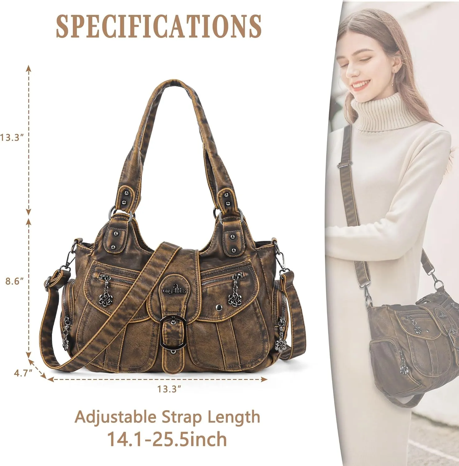 Angel Kiss Hobo Bags for Women Vegan Leather Shoulder Purses and Handbags Ladies Roomy Tote Bags Purse with Crossbody Strap