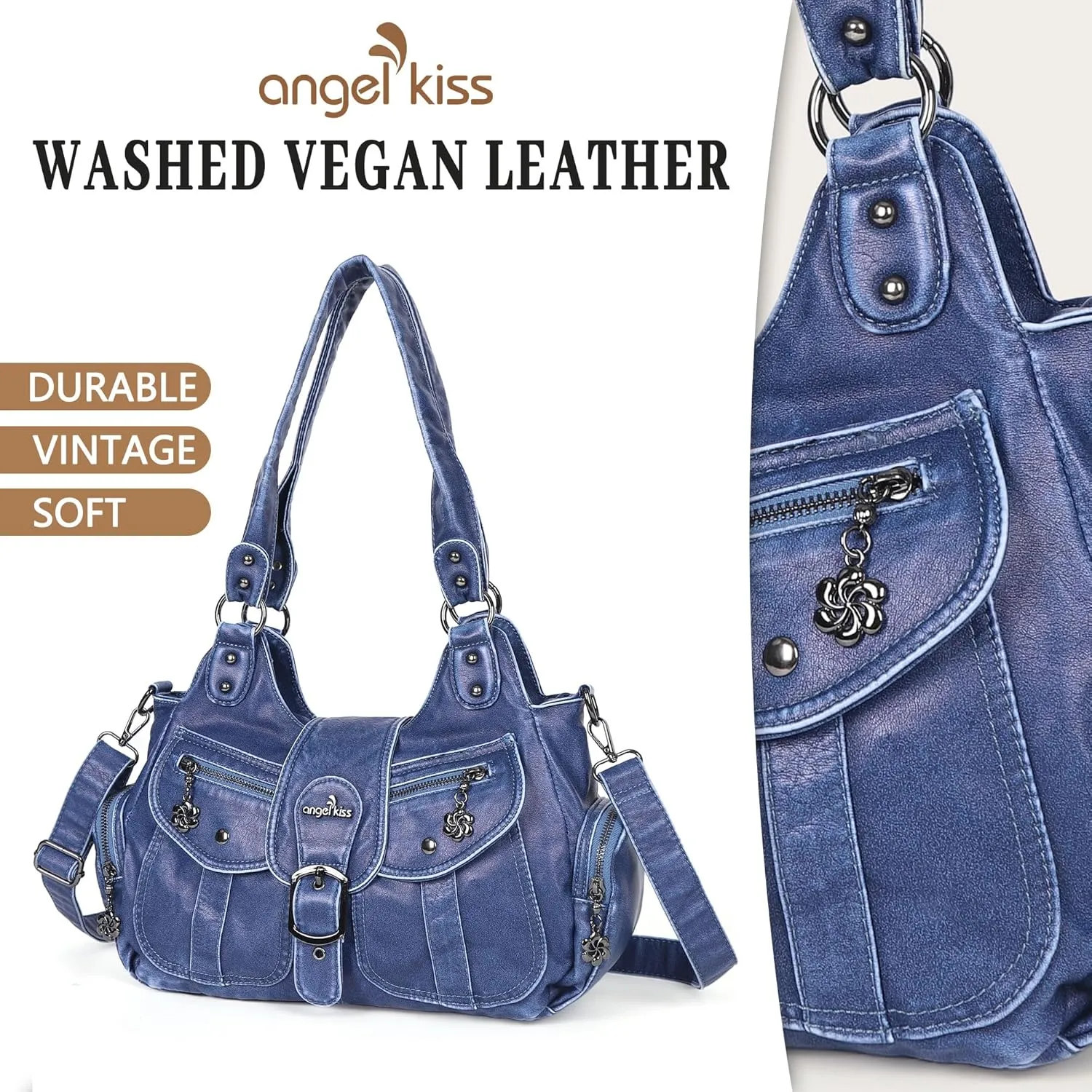 Angel Kiss Hobo Bags for Women Vegan Leather Shoulder Purses and Handbags Ladies Roomy Tote Bags Purse with Crossbody Strap