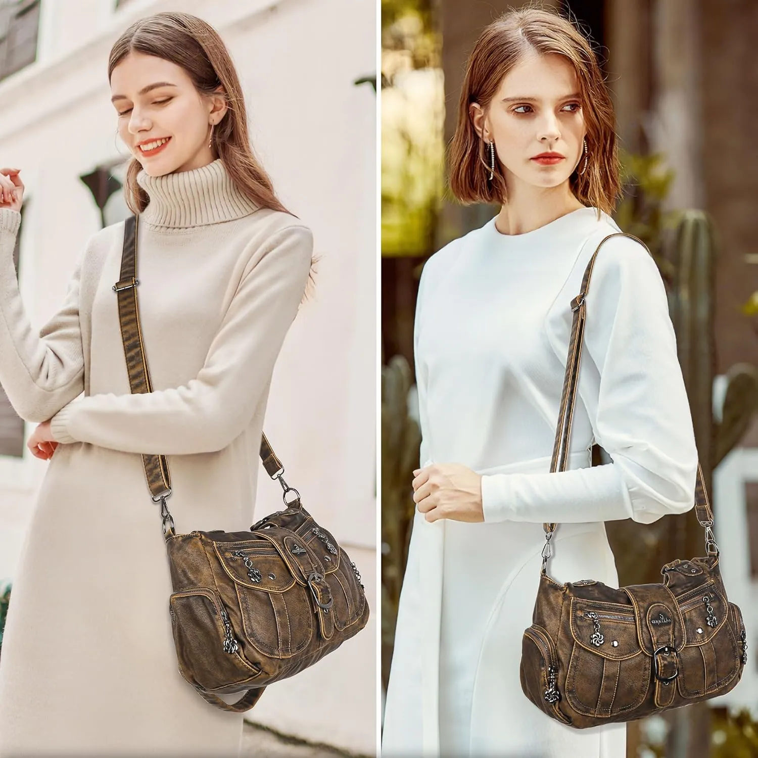 Angel Kiss Hobo Bags for Women Vegan Leather Shoulder Purses and Handbags Ladies Roomy Tote Bags Purse with Crossbody Strap