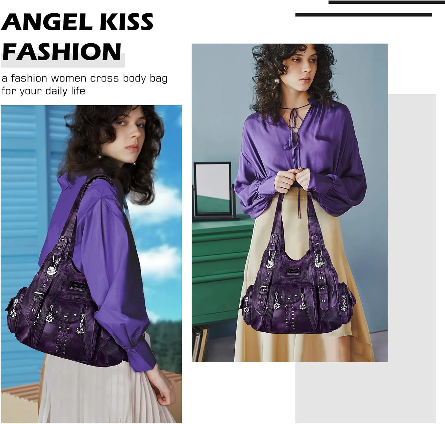 Angel Kiss Purses for Women Soft PU Leather Large Hobo Bags for Women Shoulder Bag