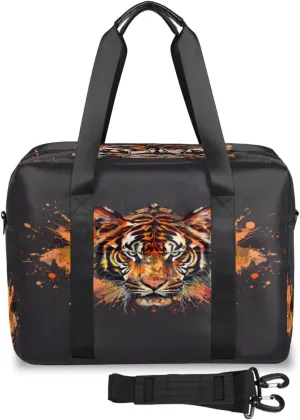 Angry Tiger Head Painting Womens Travel Bags, Weekender Carry on for Women, Sports Gym Bag, Workout Duffel bag, Overnight Shoulder Bag