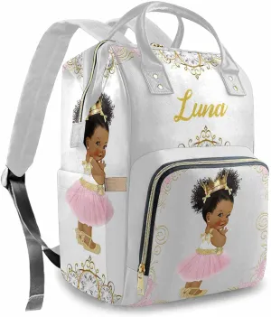 Artsadd Personalized Name Diaper Bag Backpack for Mom and Dad, Custom Royal Princess Baby Bags for Newborn African/American Boys & Girls Daycare Bag, Baby Backpack for Mom Gift