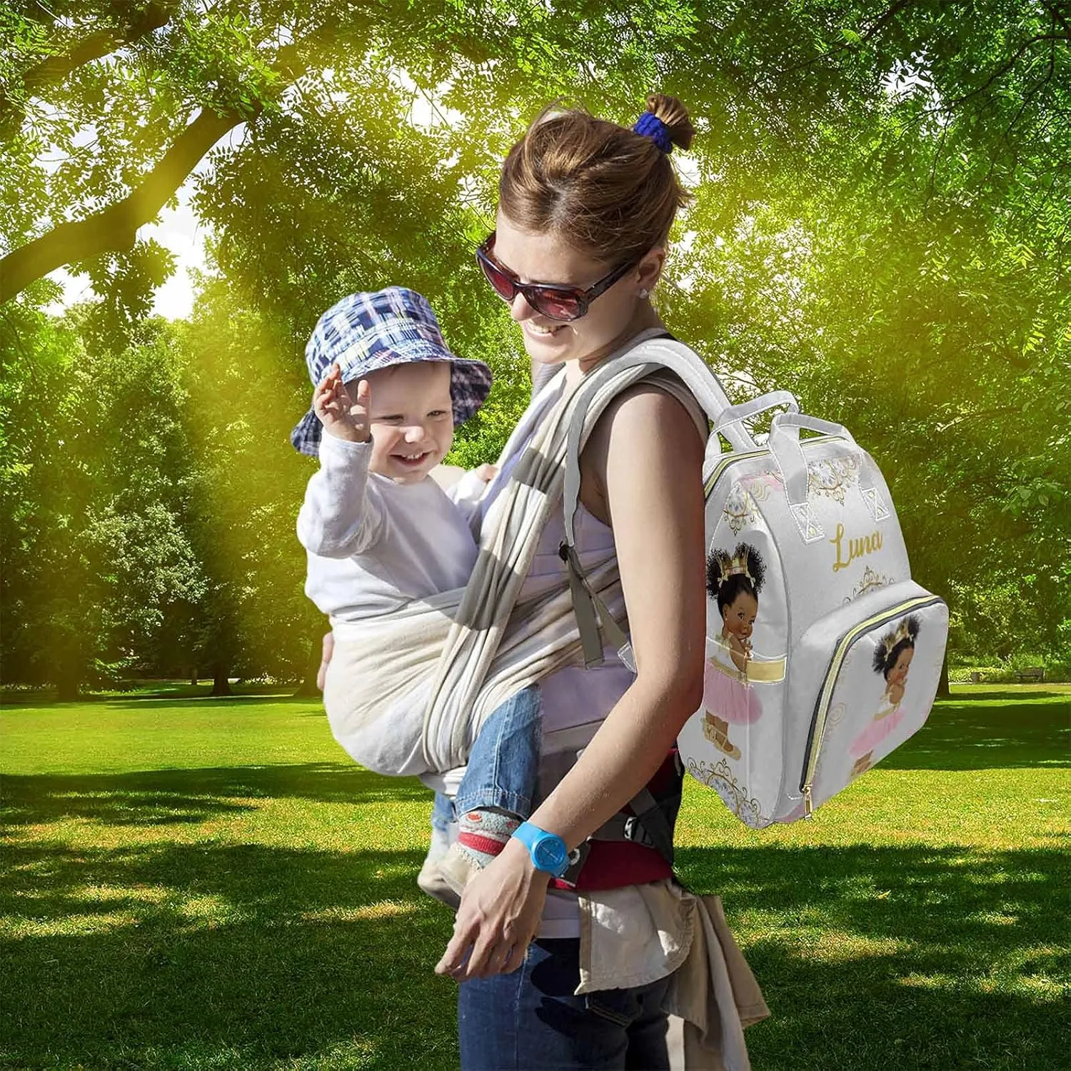 Artsadd Personalized Name Diaper Bag Backpack for Mom and Dad, Custom Royal Princess Baby Bags for Newborn African/American Boys & Girls Daycare Bag, Baby Backpack for Mom Gift