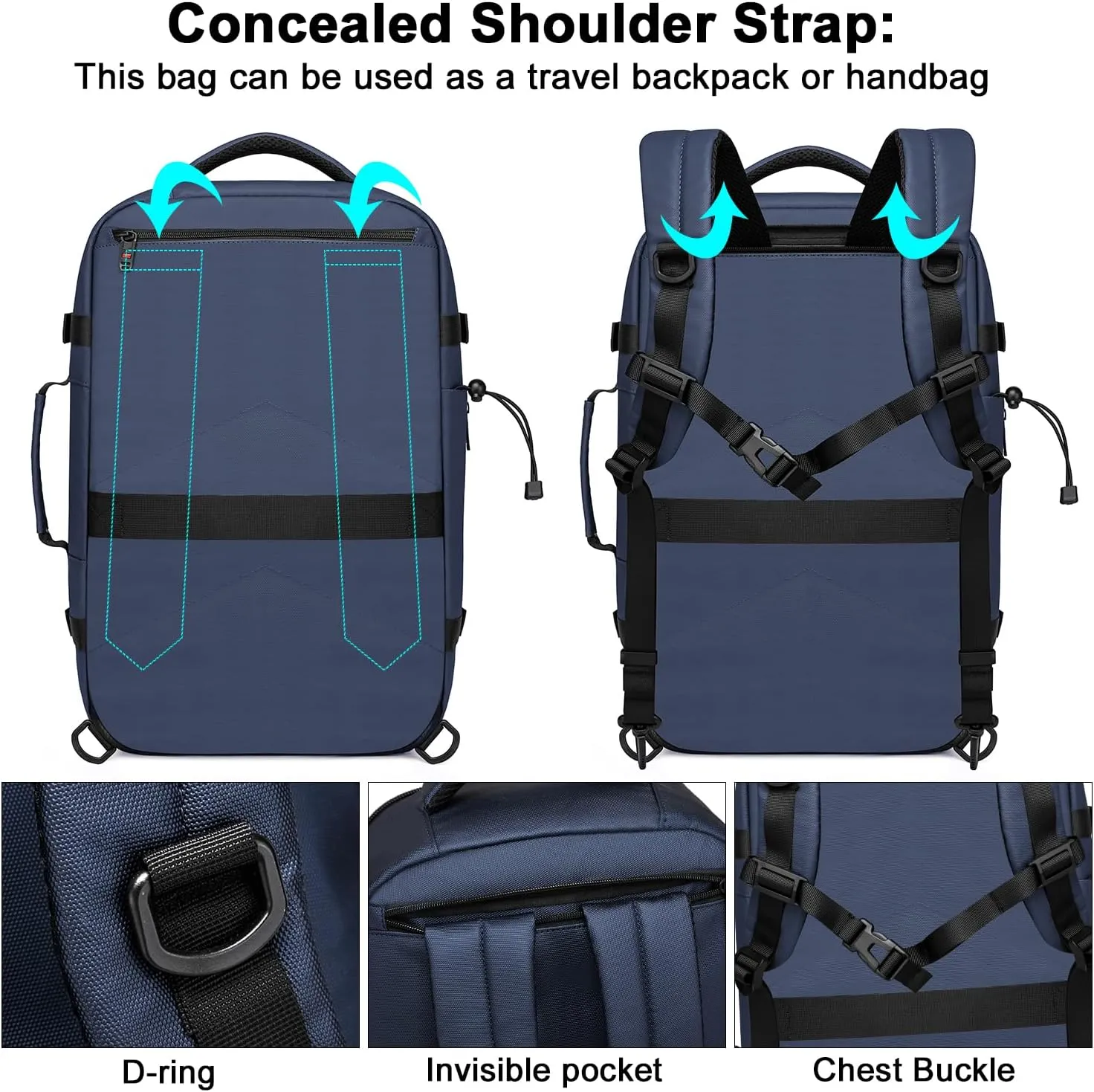 Asenlin 18 Inch Travel Laptop Backpack for Women Men，Business Travel Backpack Fit Flight Approved Water Resistant Computer Backpack Suitcase Backpack Blue