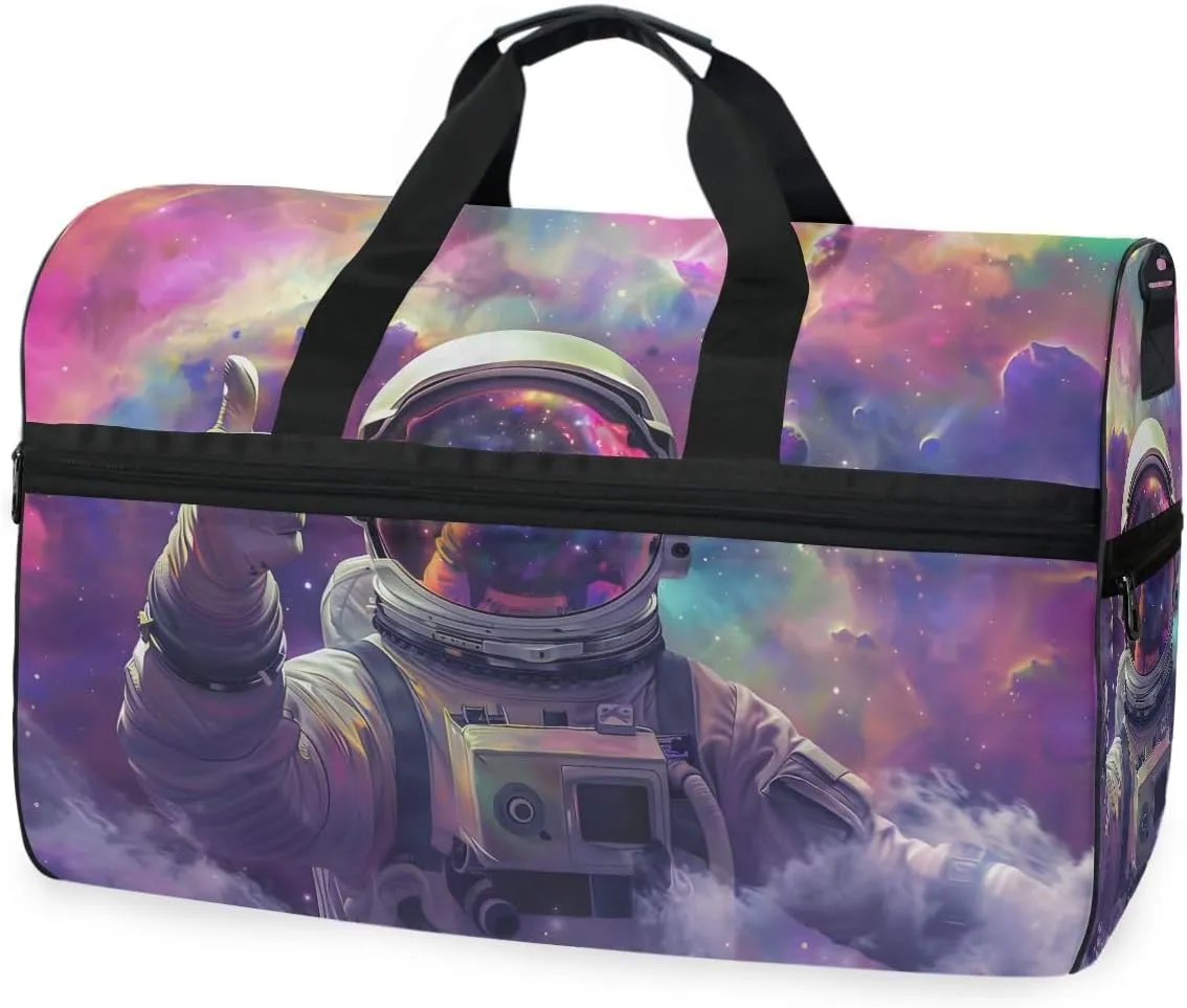 Astronaut Thumbs-up Travel Duffel Bag Luggage Sports Gym Bags With Shoes Compartment Large Capacity Lightweight Duffle Bag For Men Women