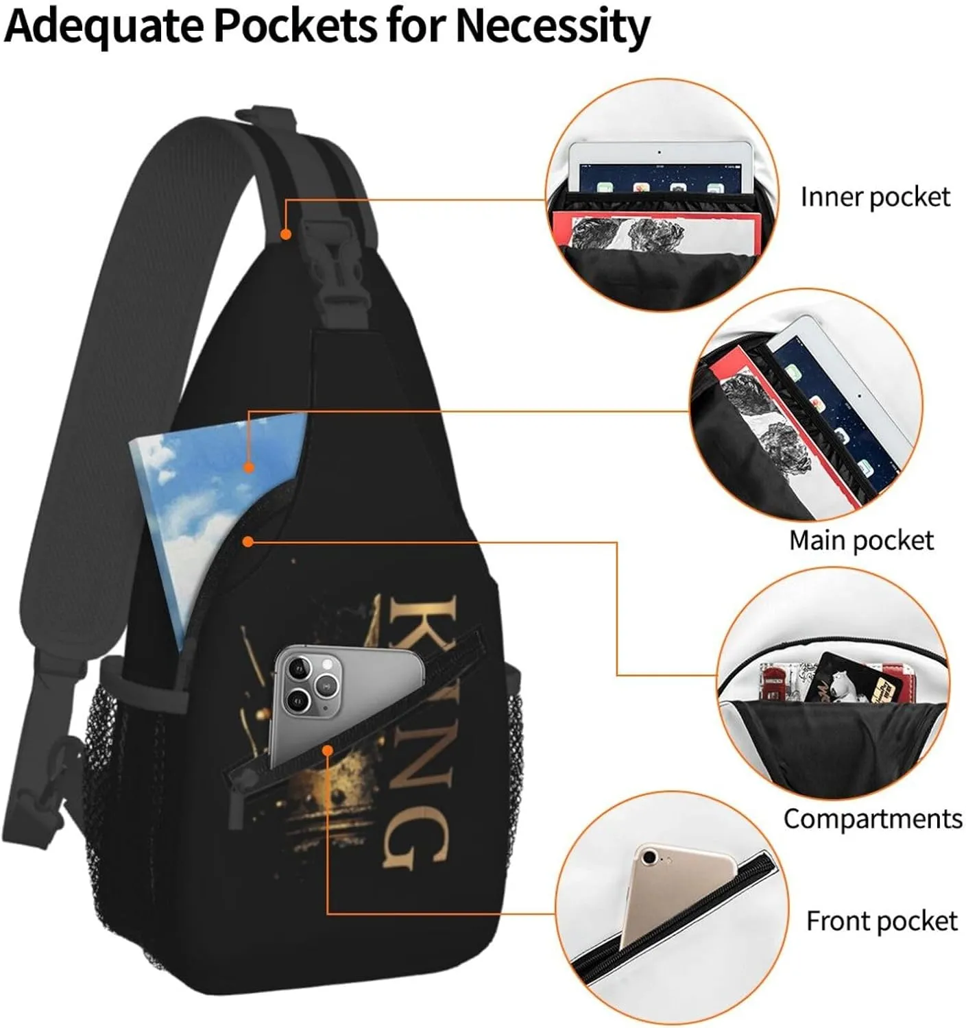 ASYG King Sling Bag Men Shoulder Bag Mens Bag Crossbody Chest Daypack Casual Backpack Bag for Men