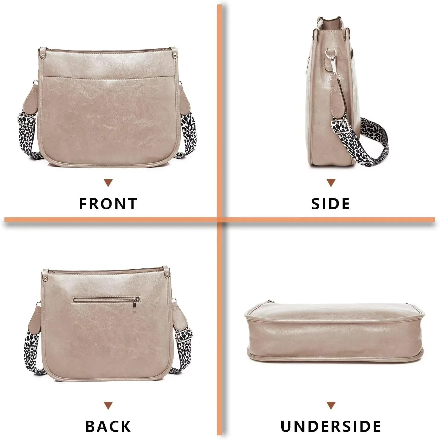 AUYOCO Vegan Leather Crossbody Bags for Women, Crossbody Purse with Guitar Strap Zipped Pockets Handbag Shoulder Bag