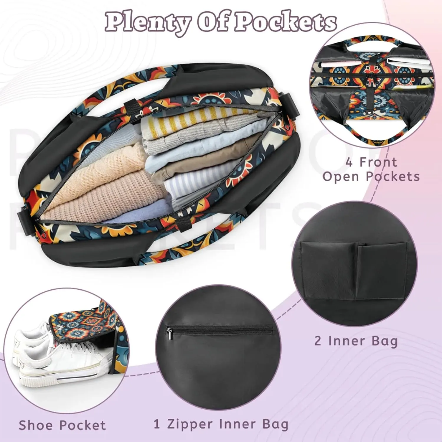 Aztec Blue Paper Gym Bag Yoga Mat Tote for Women with Shoes Compartment Lightweight Duffle Travel Carrier Wet Dry Storage Pockets Adjustable Pilates Mats Shoulder Bags for Sport Swim