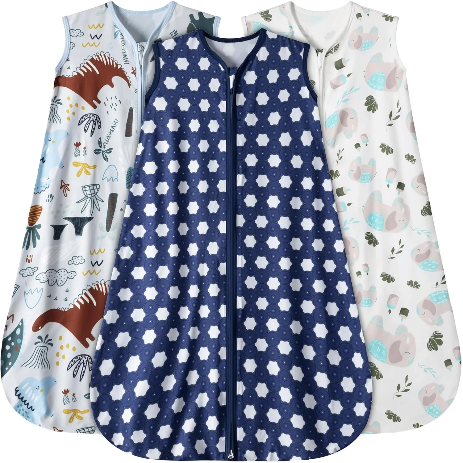 Baby Sleep Sack 0-6 Months 3 Pack Baby Wearable Blanket 100% Rayon Cotton 2-Way Zipper Toddler Sleeping Sack .Comfy Soft Lightweight TOG 0.3 (Elephant&Dinosaur&Hexagon,)