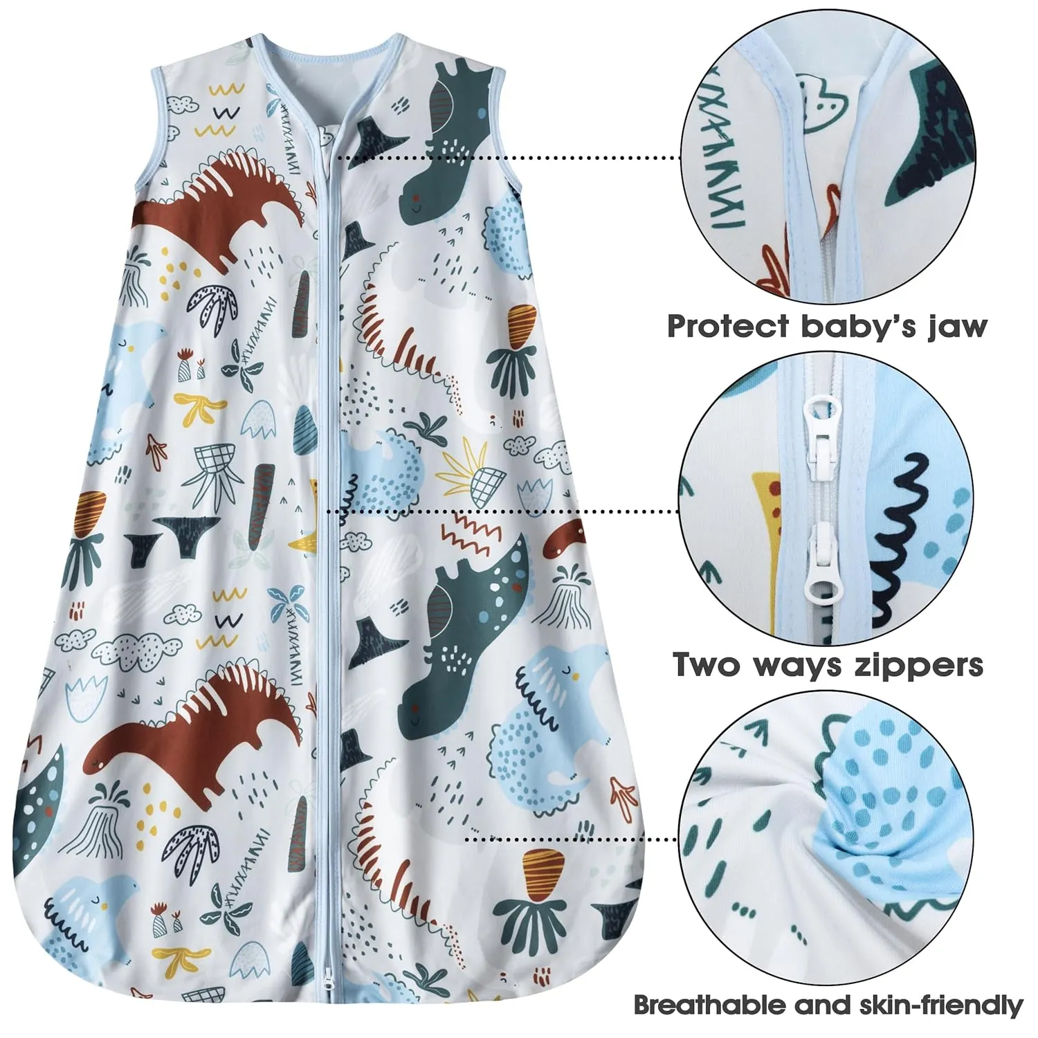 Baby Sleep Sack 0-6 Months 3 Pack Baby Wearable Blanket 100% Rayon Cotton 2-Way Zipper Toddler Sleeping Sack .Comfy Soft Lightweight TOG 0.3 (Elephant&Dinosaur&Hexagon,)