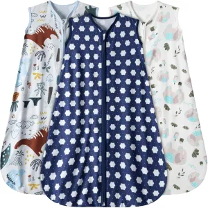 Baby Sleep Sack 0-6 Months 3 Pack Baby Wearable Blanket 100% Rayon Cotton 2-Way Zipper Toddler Sleeping Sack .Comfy Soft Lightweight TOG 0.3 (Elephant&Dinosaur&Hexagon,)