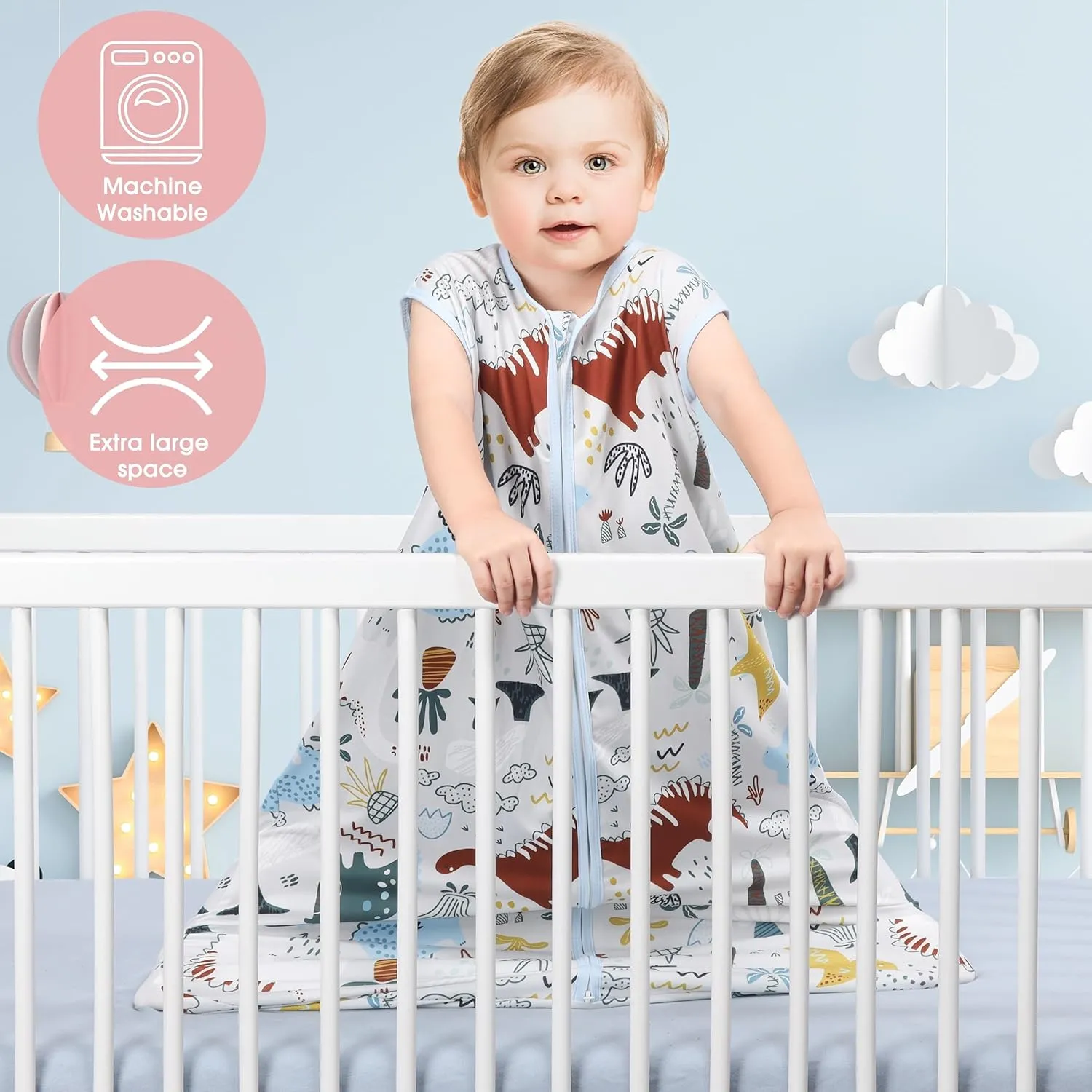 Baby Sleep Sack 0-6 Months 3 Pack Baby Wearable Blanket 100% Rayon Cotton 2-Way Zipper Toddler Sleeping Sack .Comfy Soft Lightweight TOG 0.3 (Elephant&Dinosaur&Hexagon,)