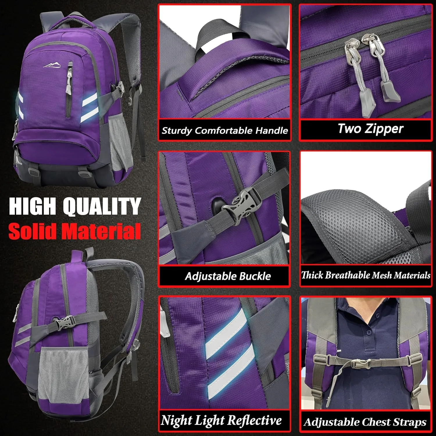 Backpack Bookbag for College Laptop Travel,Fit Laptop Up to 15.6 inch Multi Compartment with USB Charging Port Anti theft, Gift for Men Women (Purple)