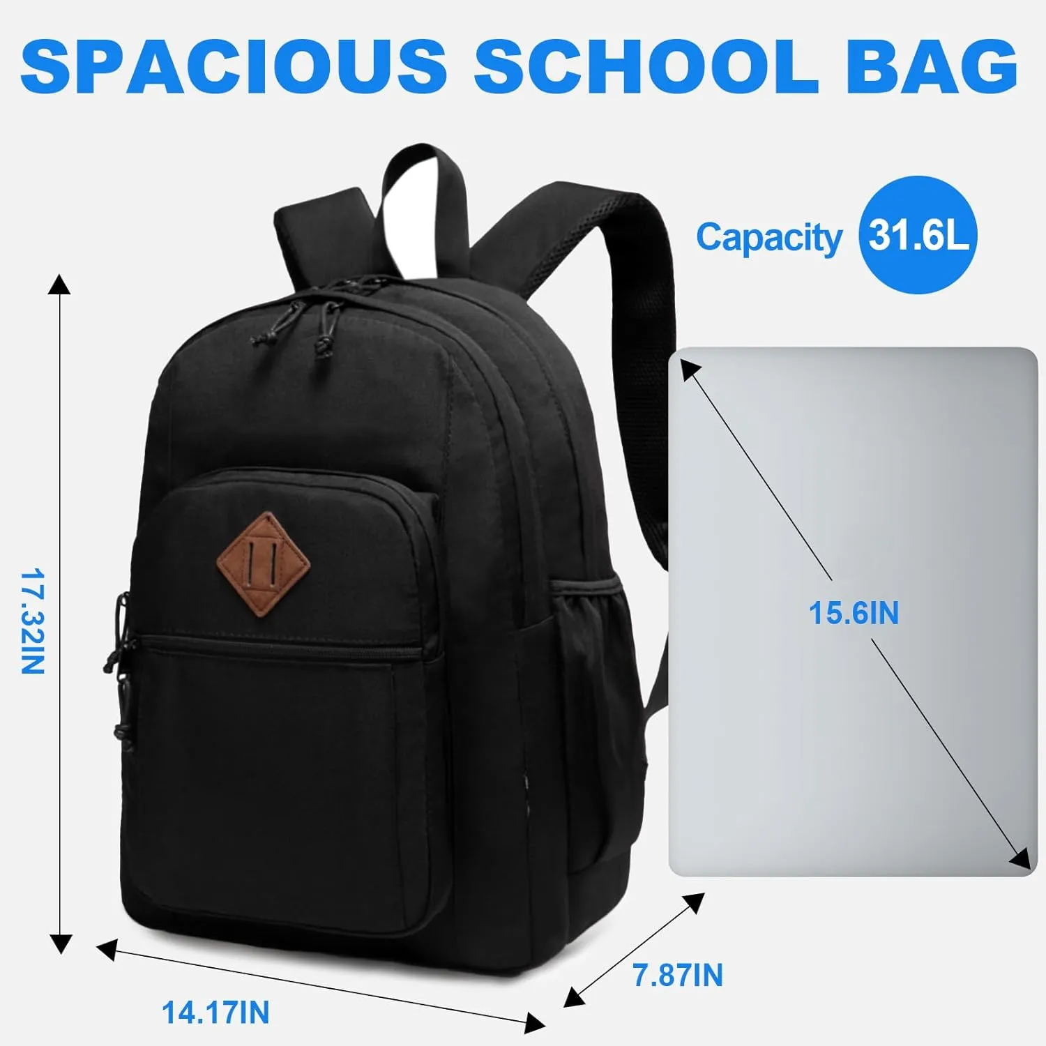 Backpack for Men and Women,ChaseChic WaterResistant Lightweight School Backpacks 15-in Laptop School Bags College Travel Bookbags,Black