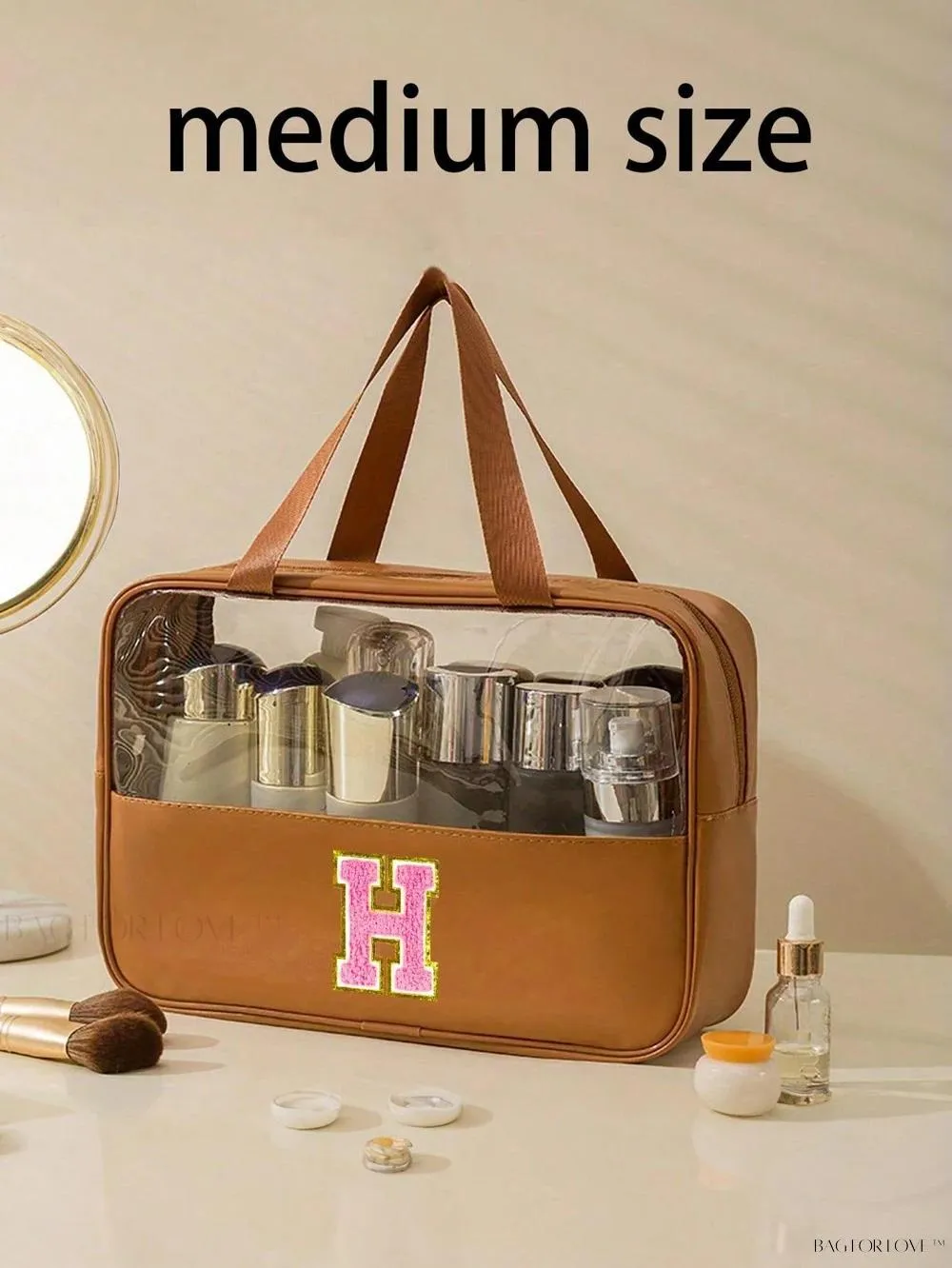 BagForLove - Elegant Woman's PU Leather Cosmetic Bag with Carrying Strap