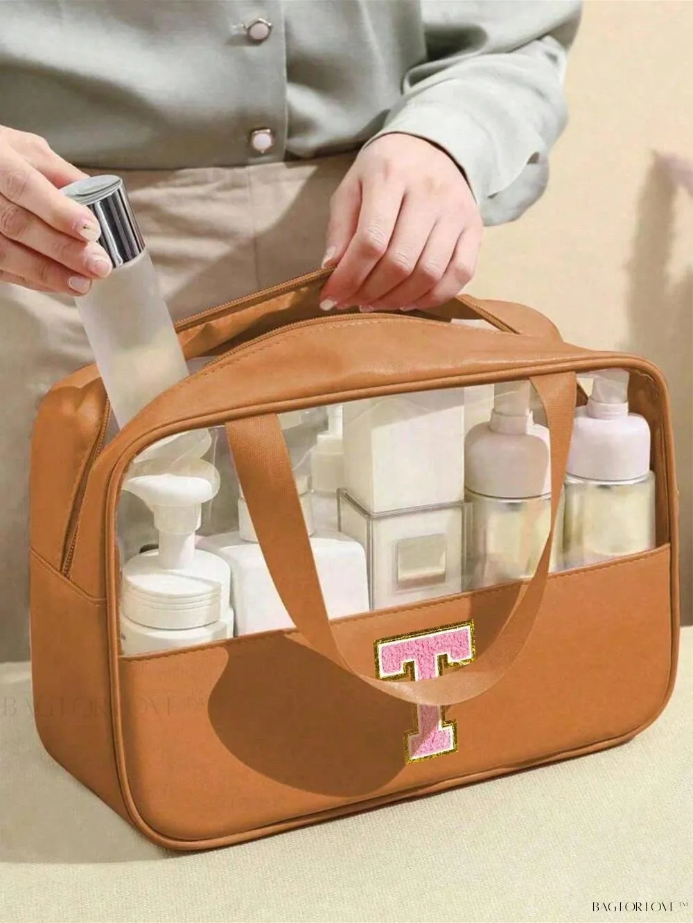 BagForLove - Elegant Woman's PU Leather Cosmetic Bag with Carrying Strap