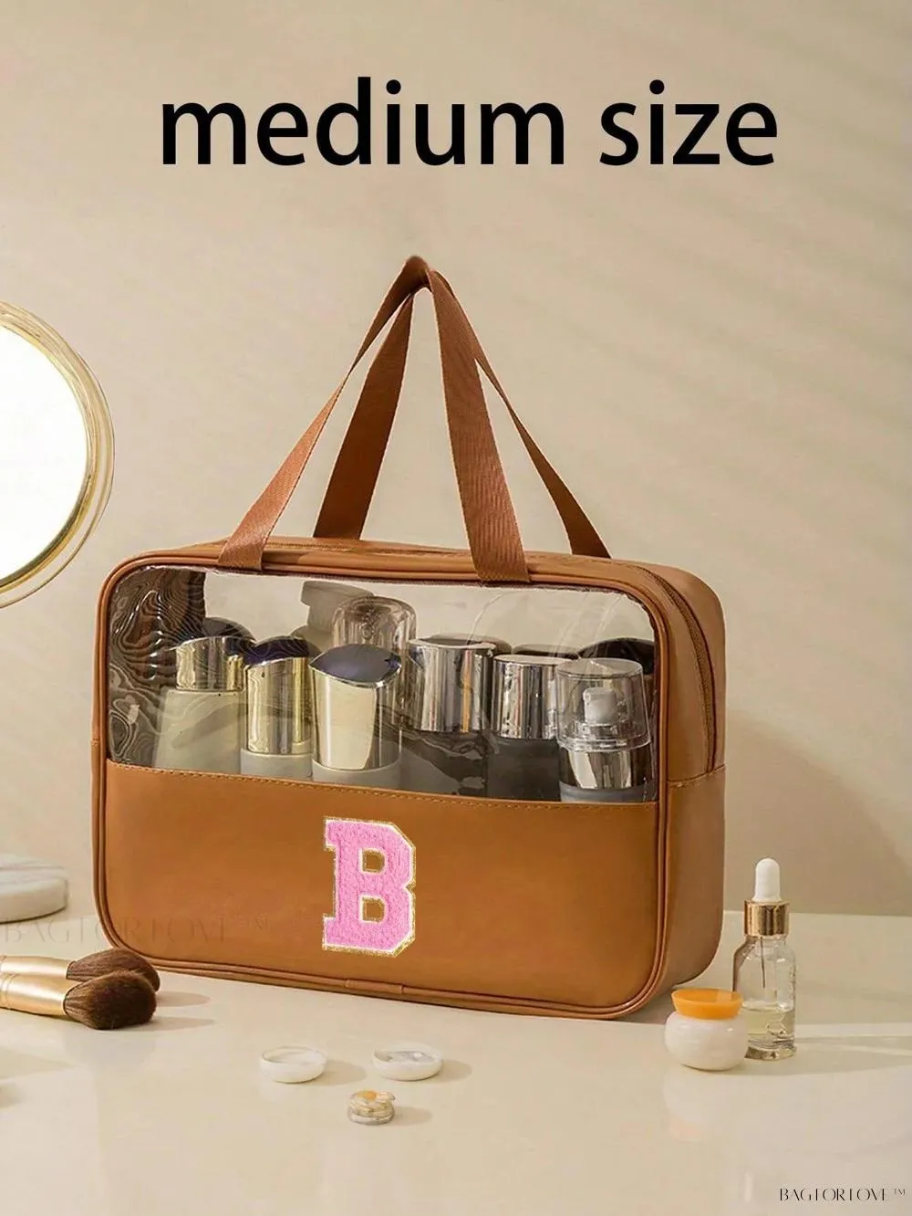 BagForLove - Elegant Woman's PU Leather Cosmetic Bag with Carrying Strap