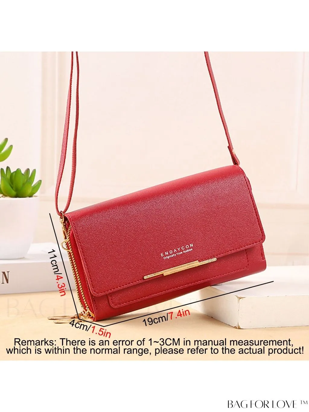 BagForLove - Stylish Crossbody Wallet: Womens Small Mobile Phone Bag with Card Holder, Fashionable Red Messenger Handbag