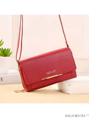 BagForLove - Stylish Crossbody Wallet: Womens Small Mobile Phone Bag with Card Holder, Fashionable Red Messenger Handbag
