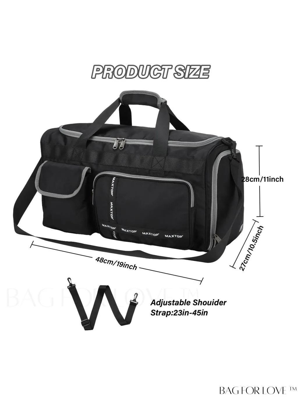 BagForLove - Stylish Maxtop Womens Travel Duffle Bag - Spacious Weekender Tote with Shoe Compartment and Wet/Dry Separation