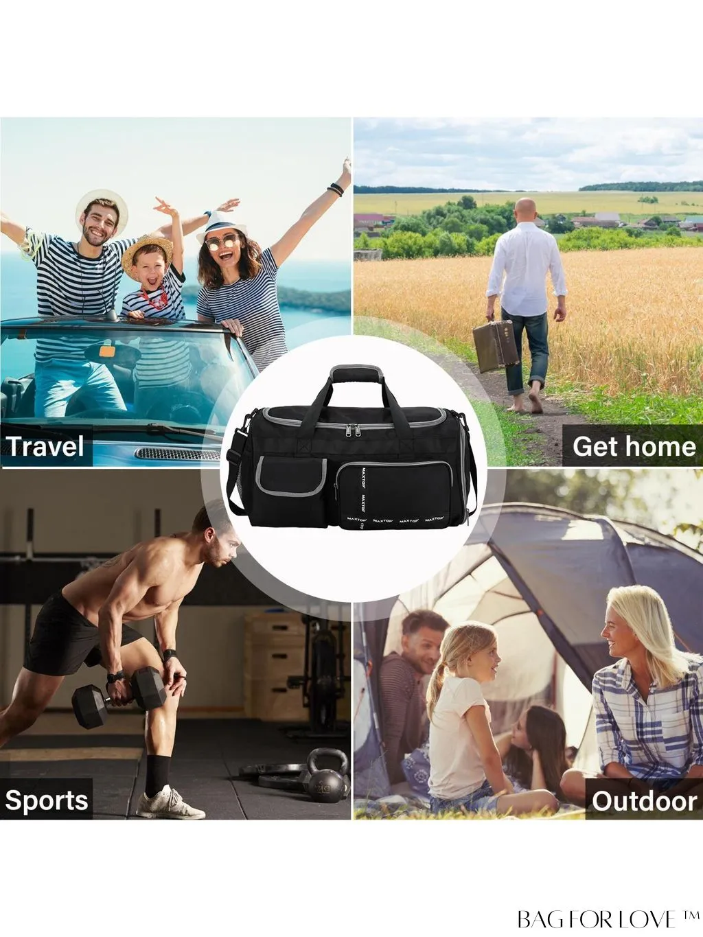 BagForLove - Stylish Maxtop Womens Travel Duffle Bag - Spacious Weekender Tote with Shoe Compartment and Wet/Dry Separation