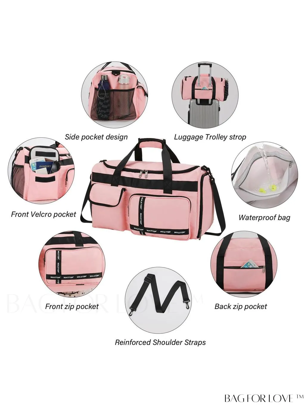 BagForLove - Stylish Maxtop Womens Travel Duffle Bag - Spacious Weekender Tote with Shoe Compartment and Wet/Dry Separation