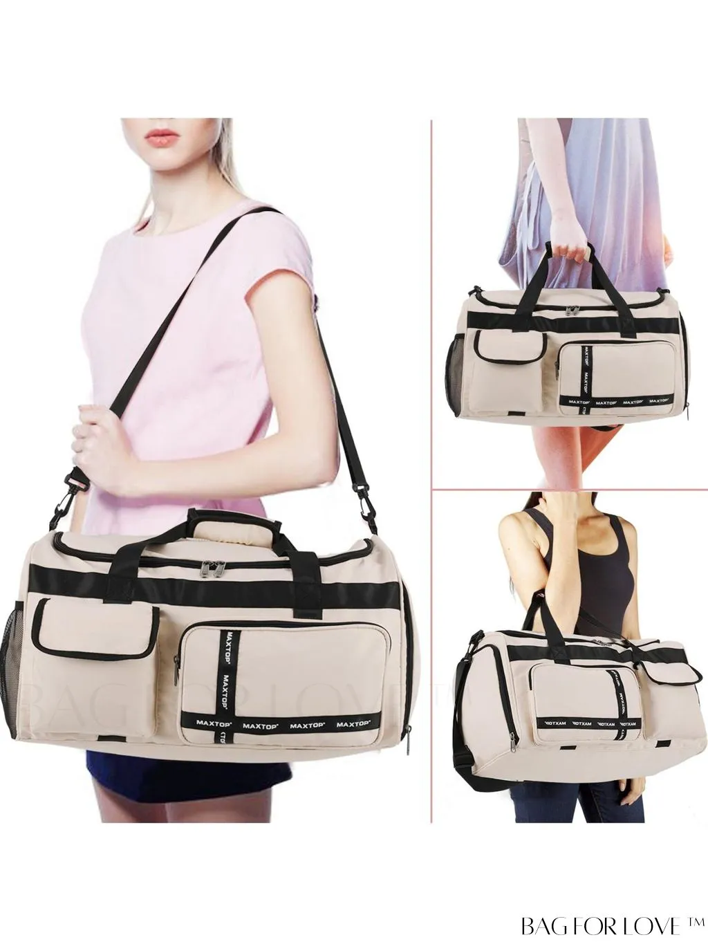 BagForLove - Stylish Maxtop Womens Travel Duffle Bag - Spacious Weekender Tote with Shoe Compartment and Wet/Dry Separation