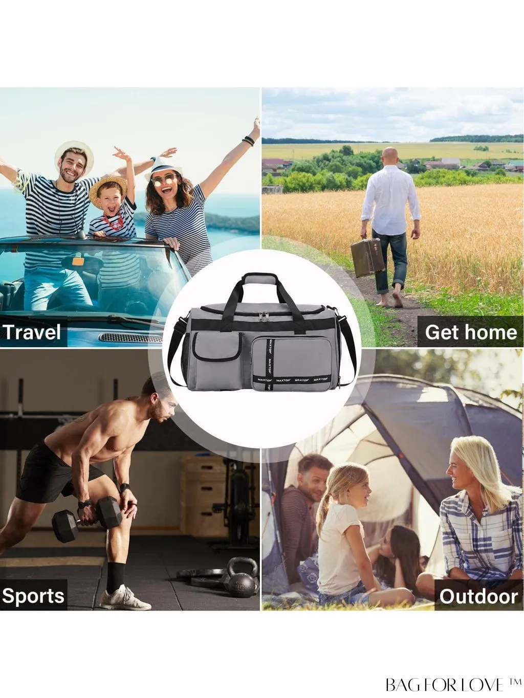 BagForLove - Stylish Maxtop Womens Travel Duffle Bag - Spacious Weekender Tote with Shoe Compartment and Wet/Dry Separation