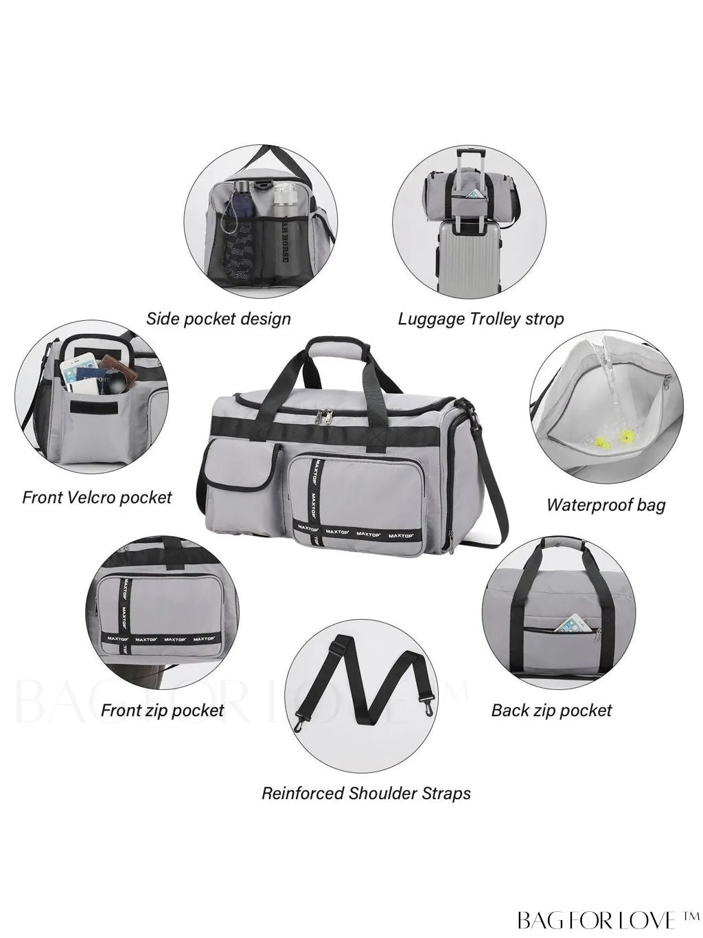 BagForLove - Stylish Maxtop Womens Travel Duffle Bag - Spacious Weekender Tote with Shoe Compartment and Wet/Dry Separation