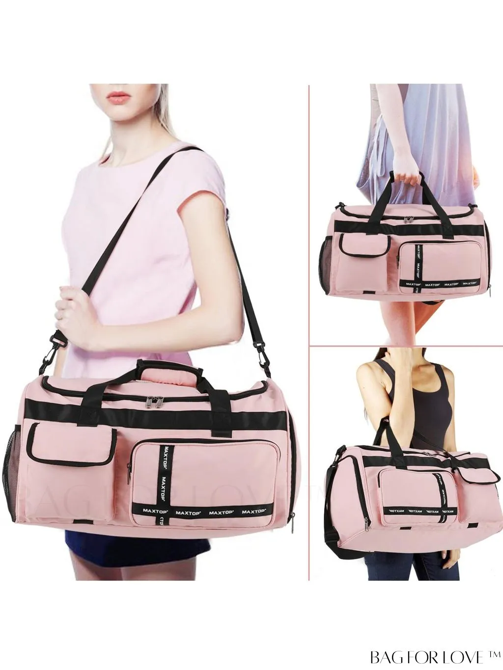 BagForLove - Stylish Maxtop Womens Travel Duffle Bag - Spacious Weekender Tote with Shoe Compartment and Wet/Dry Separation