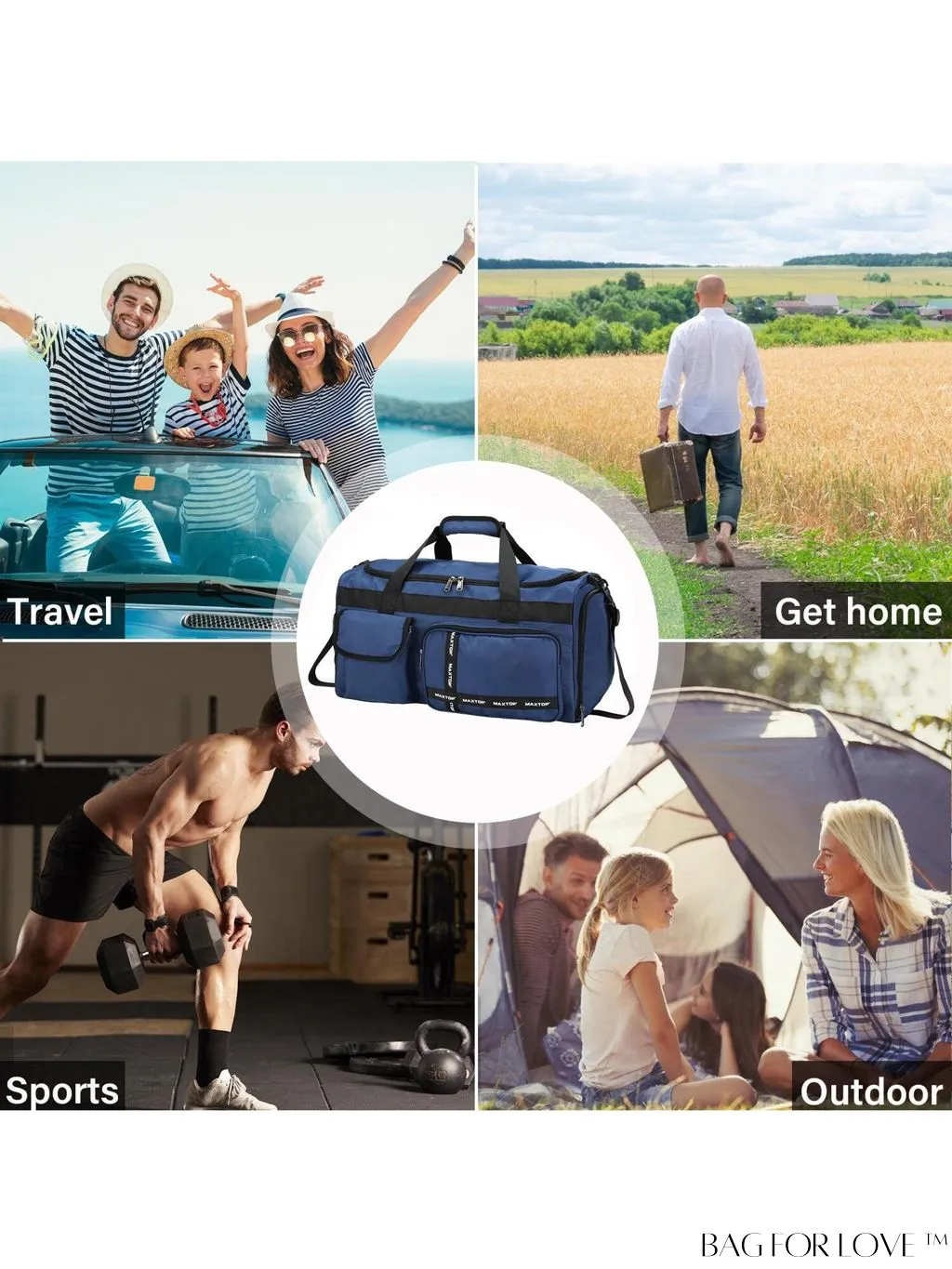 BagForLove - Stylish Maxtop Womens Travel Duffle Bag - Spacious Weekender Tote with Shoe Compartment and Wet/Dry Separation