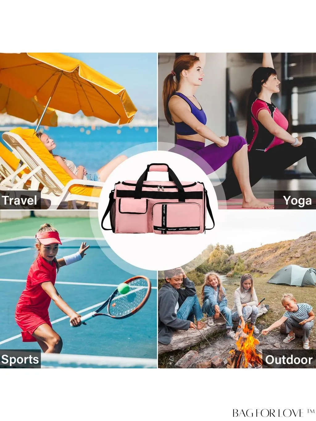 BagForLove - Stylish Maxtop Womens Travel Duffle Bag - Spacious Weekender Tote with Shoe Compartment and Wet/Dry Separation