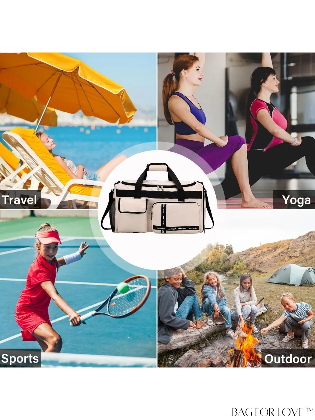BagForLove - Stylish Maxtop Womens Travel Duffle Bag - Spacious Weekender Tote with Shoe Compartment and Wet/Dry Separation