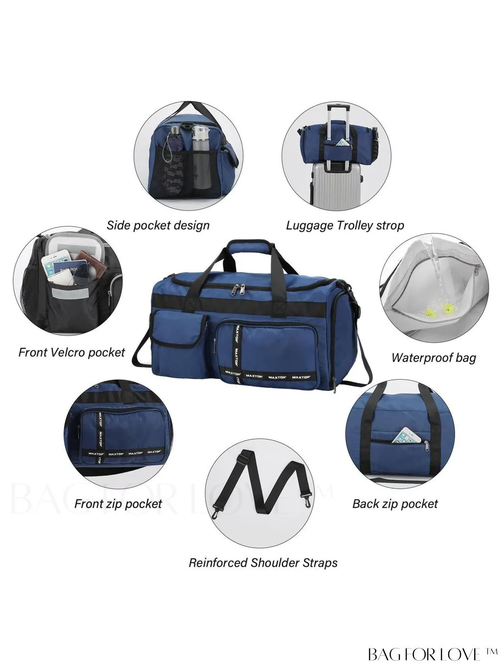 BagForLove - Stylish Maxtop Womens Travel Duffle Bag - Spacious Weekender Tote with Shoe Compartment and Wet/Dry Separation