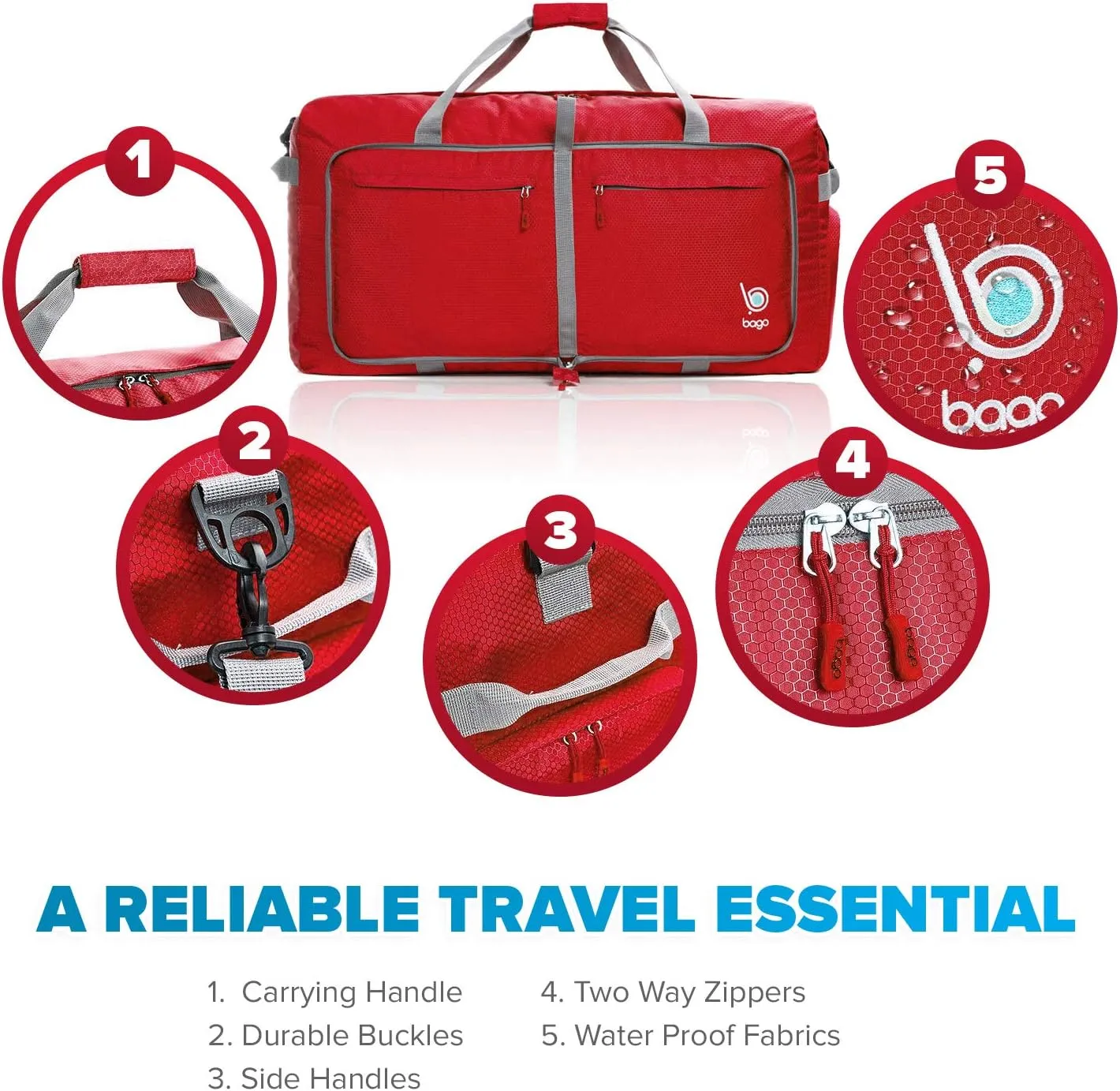 Bago 40L 60L 80L 100L 120L 140L Duffel Bags for Traveling – Durable Lightweight Waterproof Foldable Duffle Bag for Travel with Shoe Compartment, Packable Collapsible Overnight Bag for Men & Women