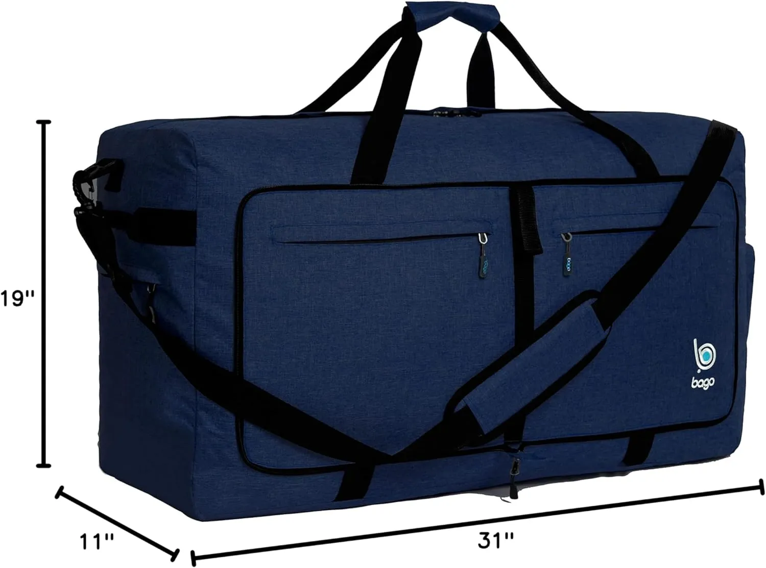 Bago Large Foldable Duffel Bags for Traveling Women & Men - 120L Packable Duffle Bag for Travel with Shoe Compartment - Water Repellant, Heavy Duty, Lightweight Folding & Collapsible (SnowDepBlue)