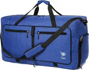 Bago Large Foldable Duffel Bags for Traveling Women & Men - 120L Packable Duffle Bag for Travel with Shoe Compartment - Water Repellant, Heavy Duty, Lightweight Folding & Collapsible (SnowDepBlue)