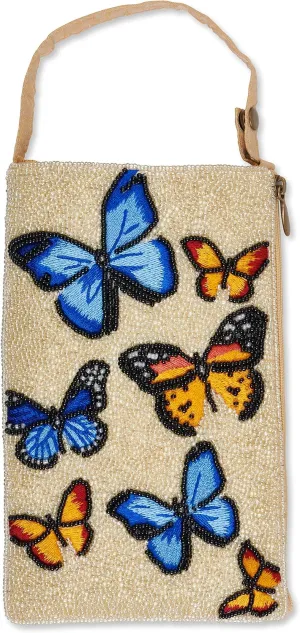 Bamboo Trading Company Butterflies Cell Phone or Club Bag with a separate, secure side zip pocket for cash and credit cards, 7-inch Height, Multicolor