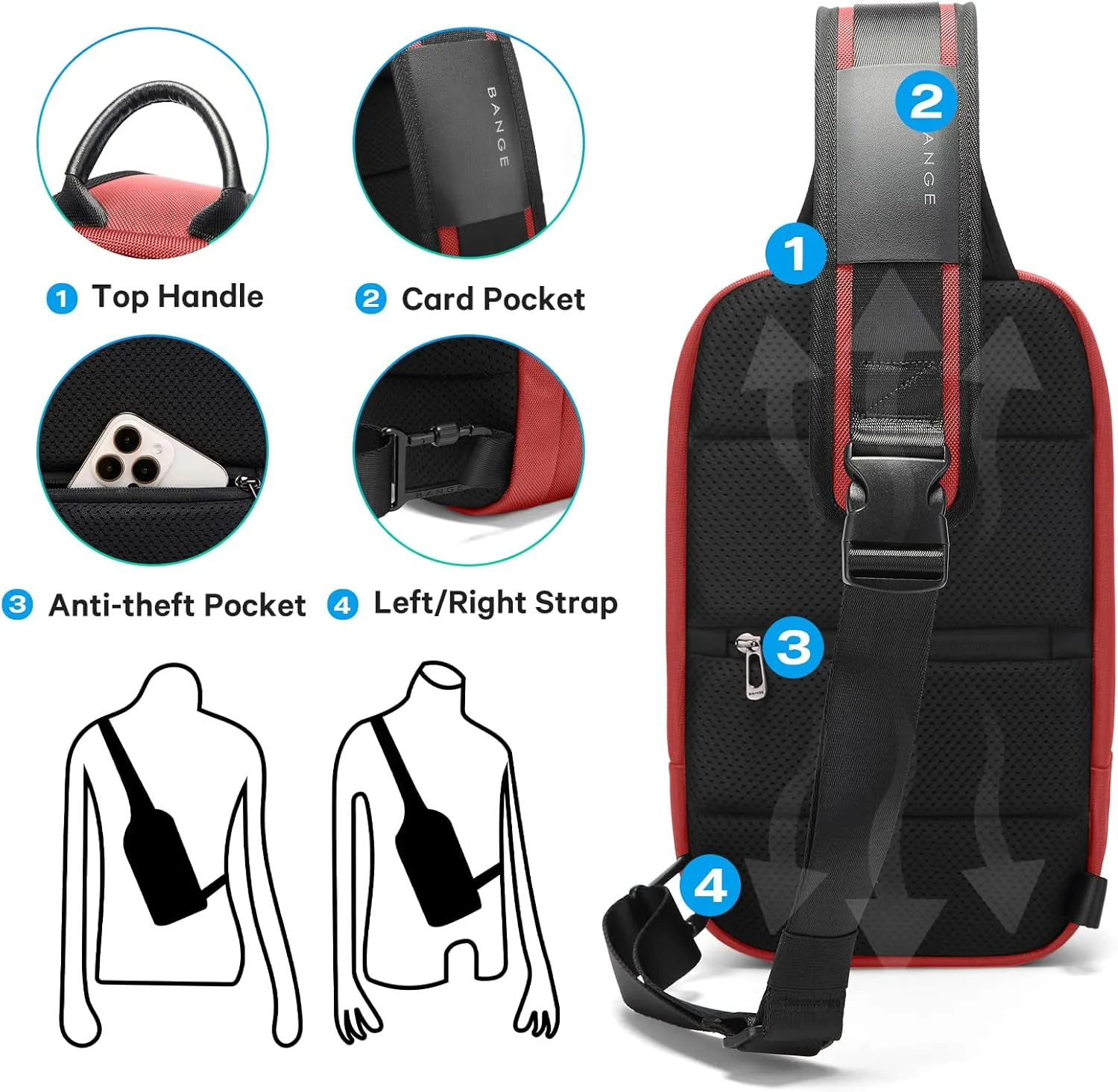 BANGE Sling Bag, Large Men's Cross Body bags, Men's Shoulder Bags for Work, Walking, Travel, Hiking…