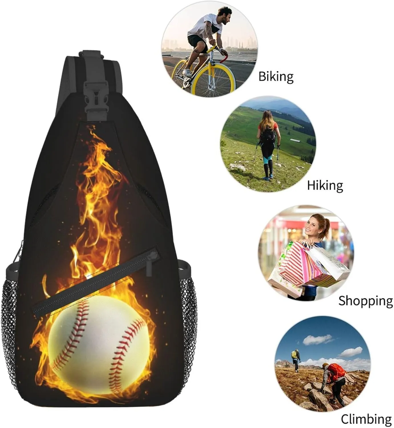 Baseball Fire Chest Bags Crossbody Sling Bag Shoulder Bag Travel Hiking Daypack For Men Women