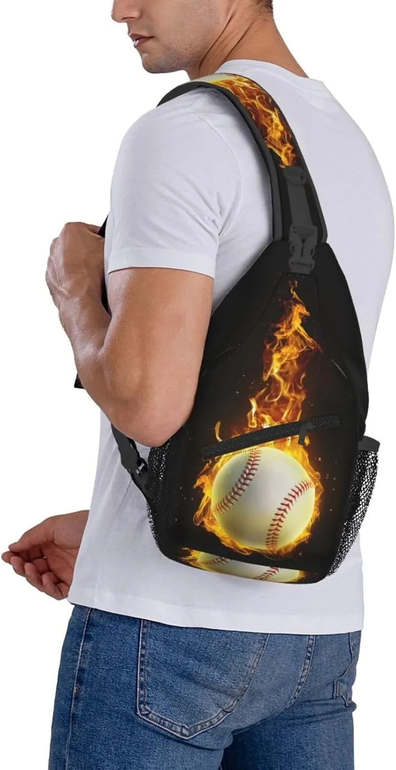 Baseball Fire Chest Bags Crossbody Sling Bag Shoulder Bag Travel Hiking Daypack For Men Women