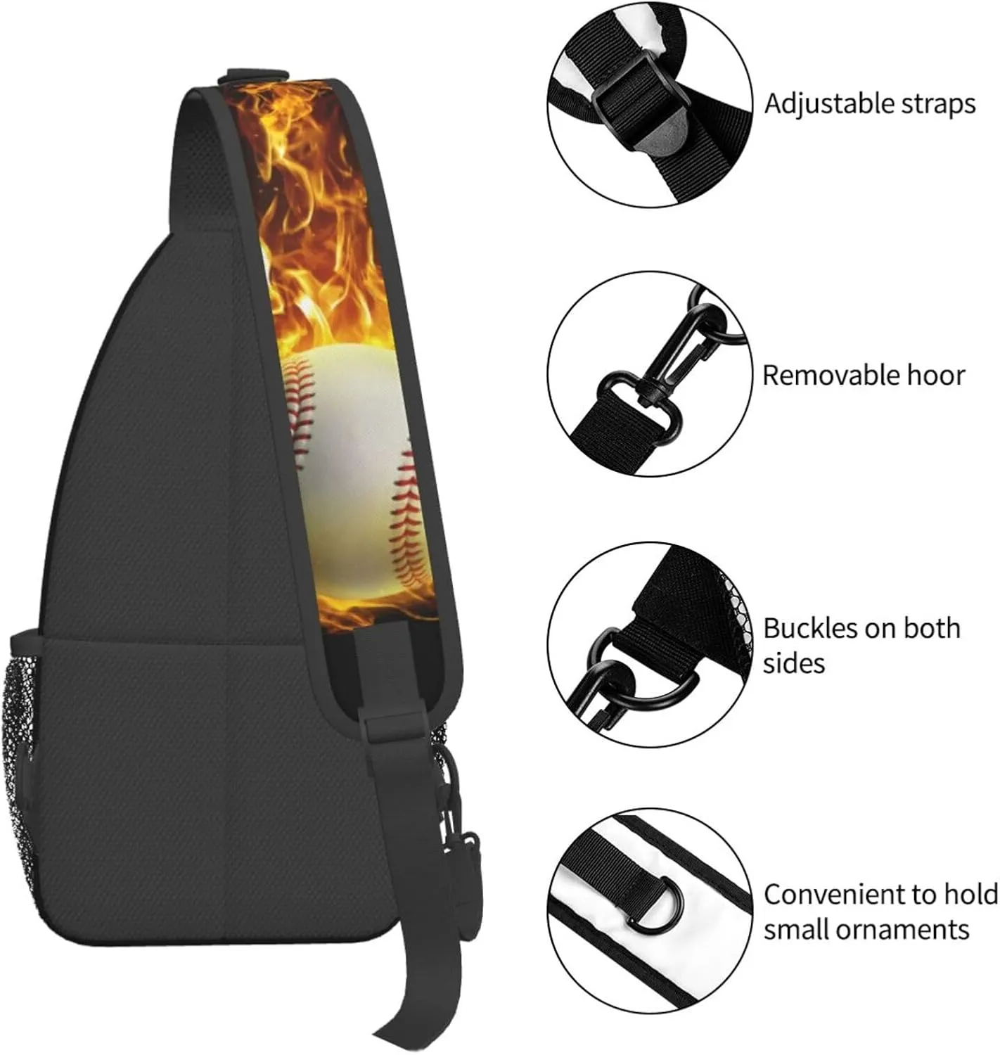 Baseball Fire Chest Bags Crossbody Sling Bag Shoulder Bag Travel Hiking Daypack For Men Women