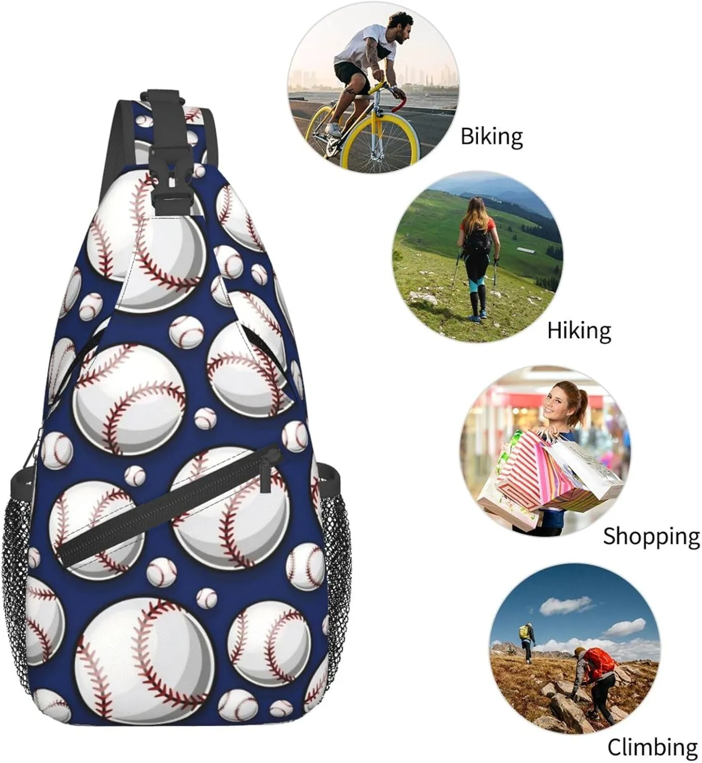 Baseball Pattern Chest Bags Crossbody Sling Bag Shoulder Bag Travel Hiking Daypack For Men Women