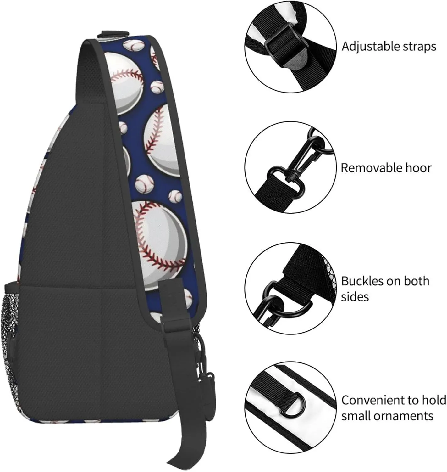 Baseball Pattern Chest Bags Crossbody Sling Bag Shoulder Bag Travel Hiking Daypack For Men Women