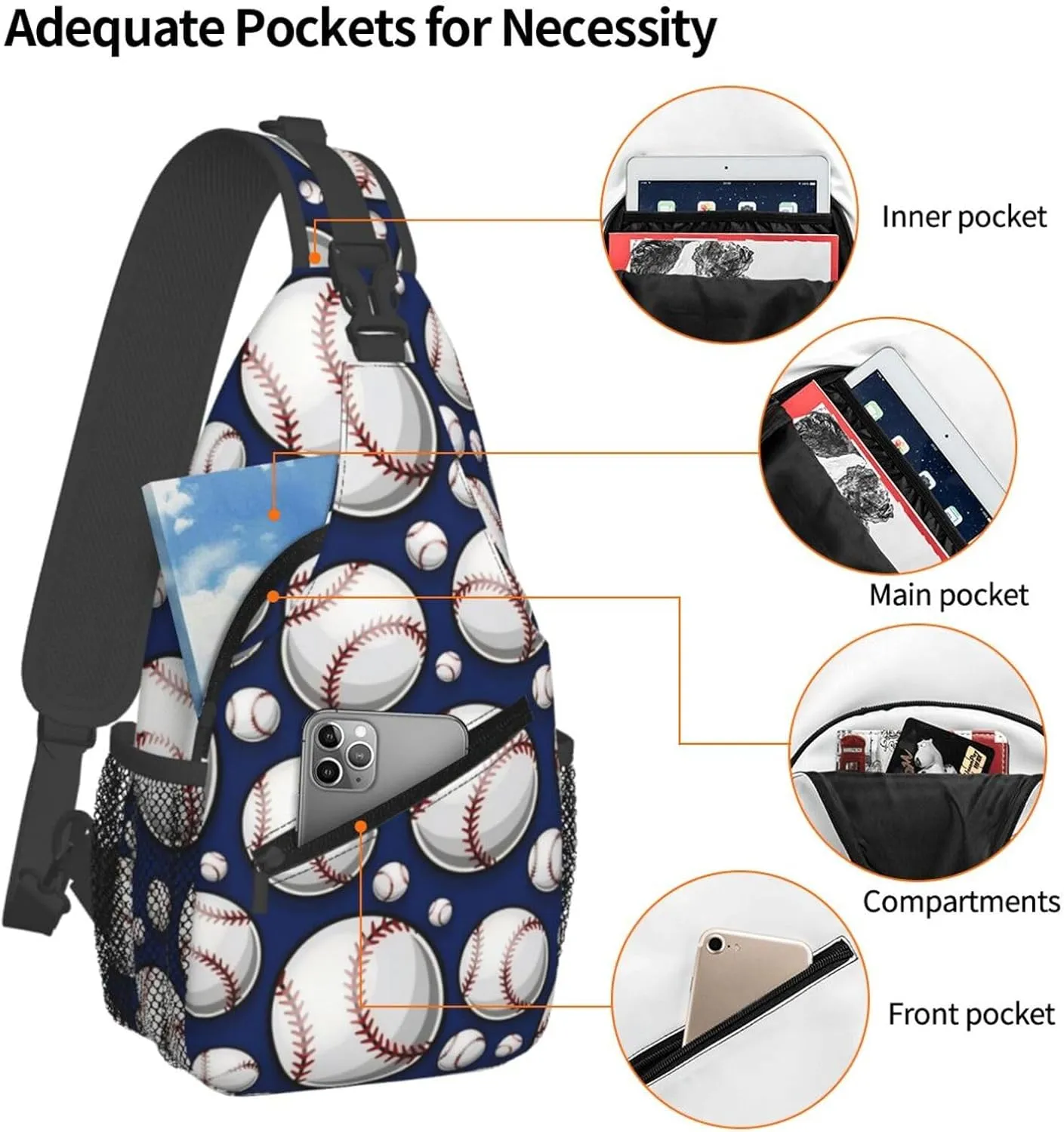 Baseball Pattern Chest Bags Crossbody Sling Bag Shoulder Bag Travel Hiking Daypack For Men Women