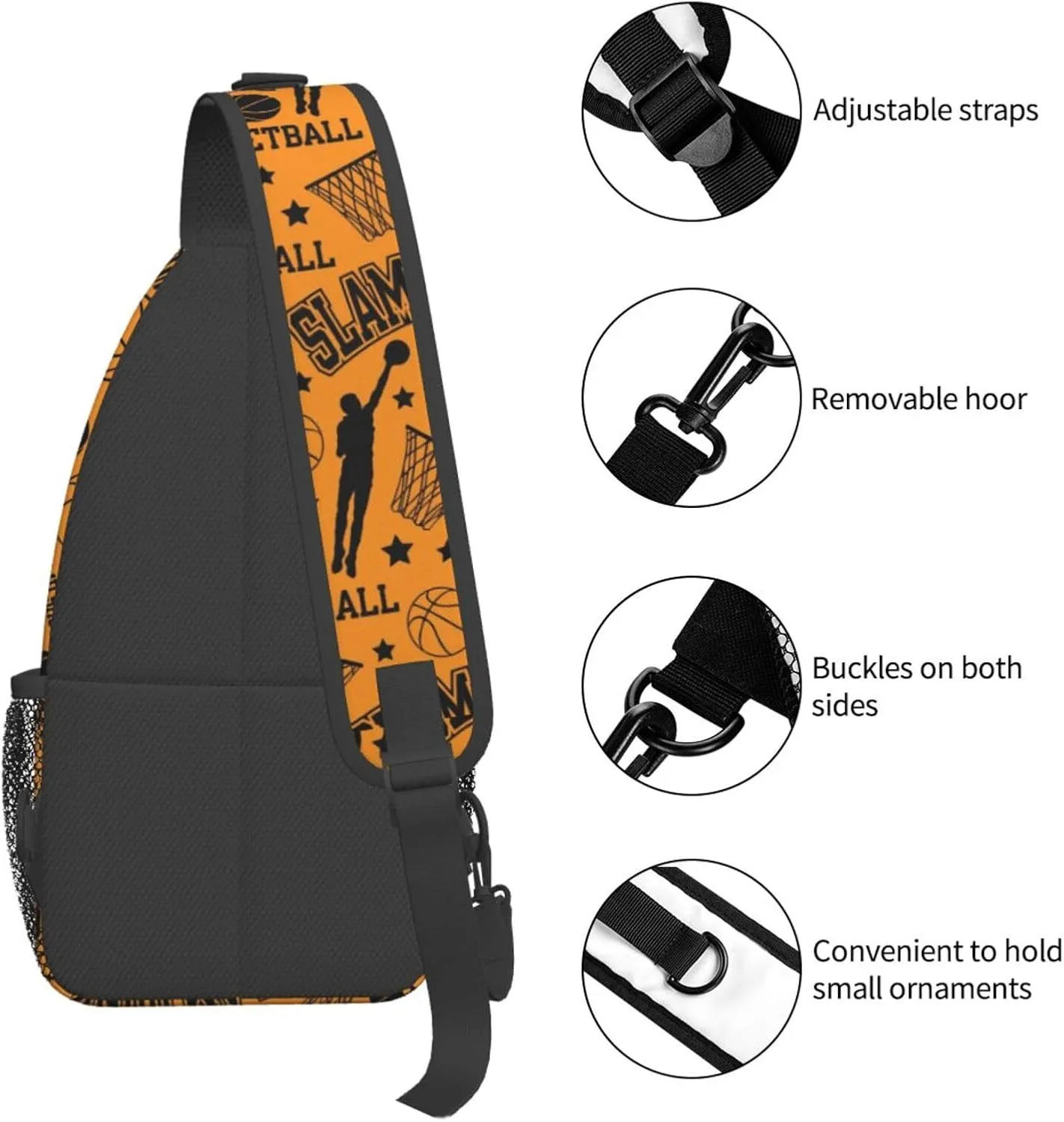 Basketball Hoop Basketball Net Dribble Jump Shot Chest Bags Crossbody Sling Bag Shoulder Bag Travel Hiking Daypack For Men Women